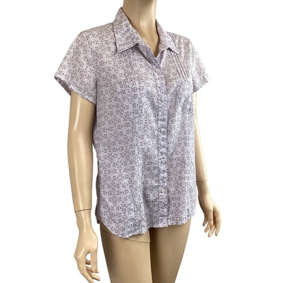 The North Face Button-Up Blouse Size Large Floral Short Sleeves Purple & White - Picture 5 of 8